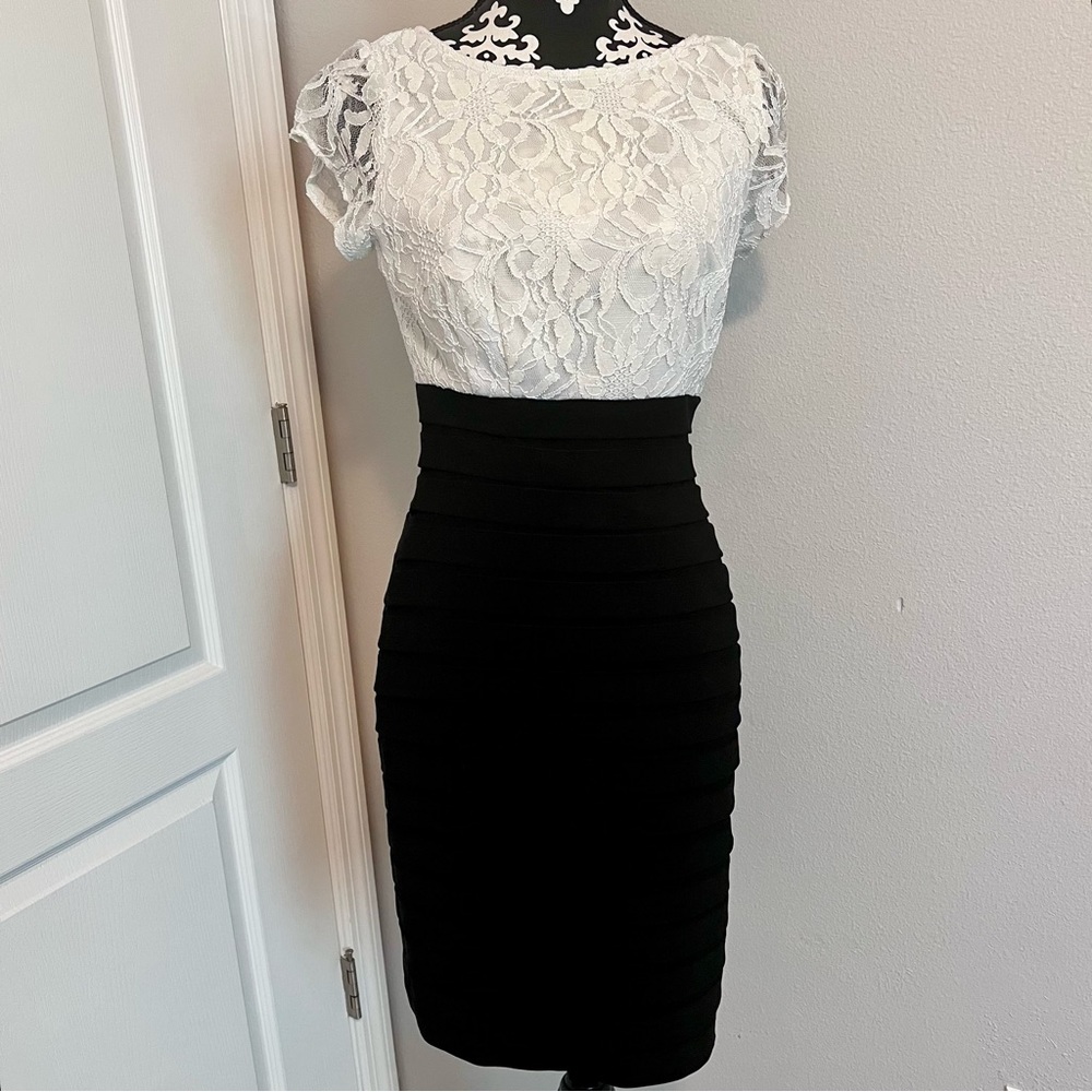 Simply Liliana Women’s White Black Lace Pencil Fit Formal Dress Size 6